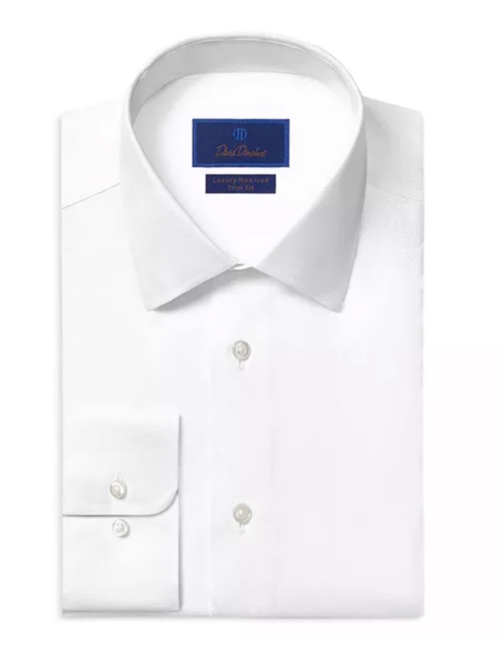 David Donahue Men's Dress Shirt 15.5" x 32/33 White Trim Fit Cotton Long Sleeve